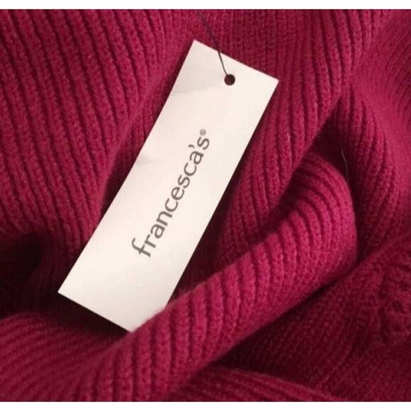 FRANCESCA'S BLUE RAIN BURGUNDY/FUCHSIA CROP BALLOON SLEEVE TURTLENECK SWEATER SZ - Picture 9 of 10
